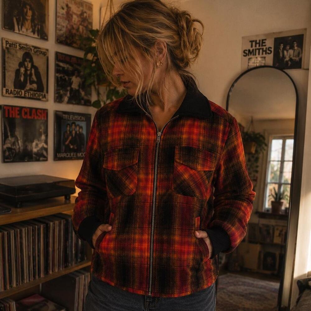 BP Red Black Plaid Zip Up Jacket Cotton Utility Grunge Shacket Small